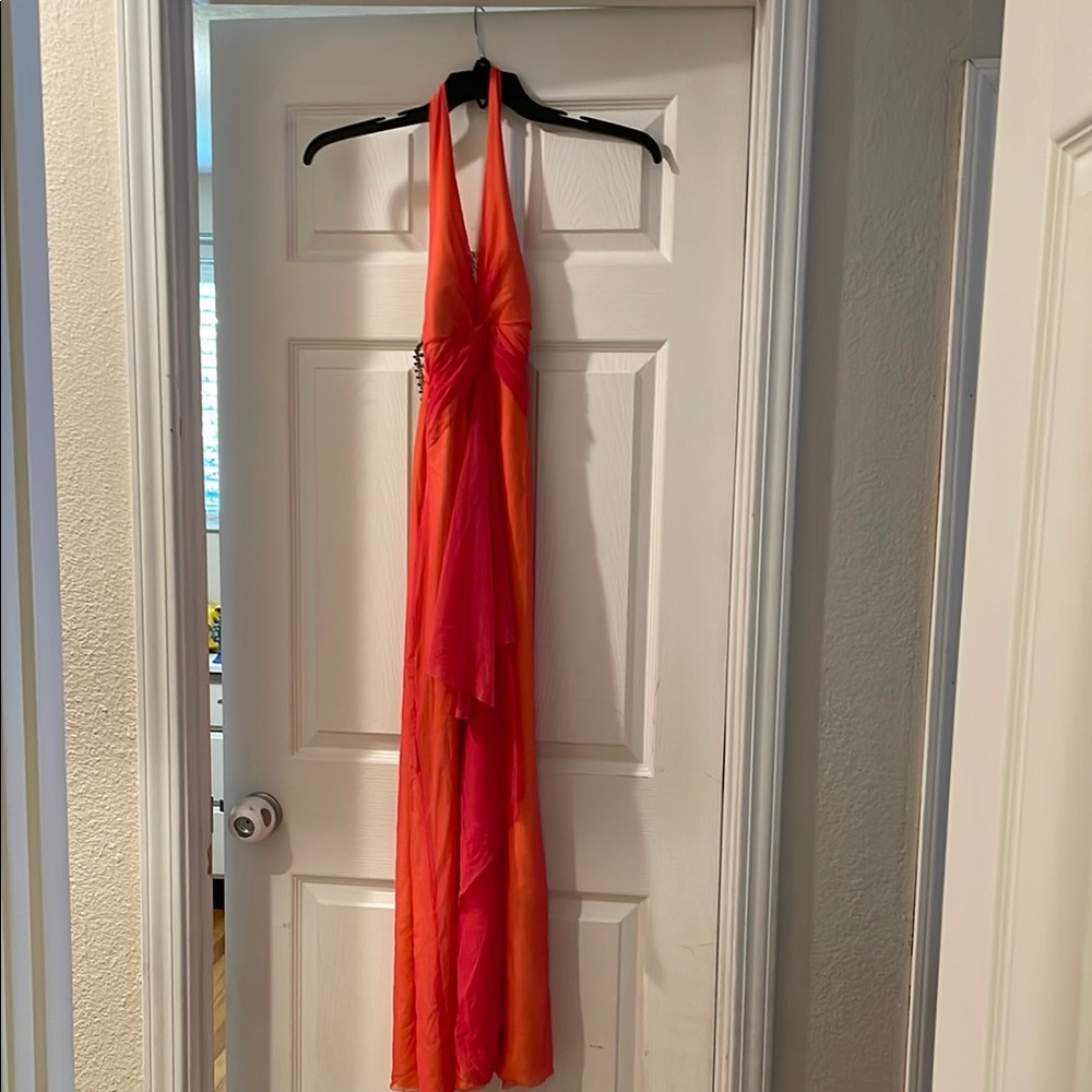Vibrant Orange and Pink Halter Dress